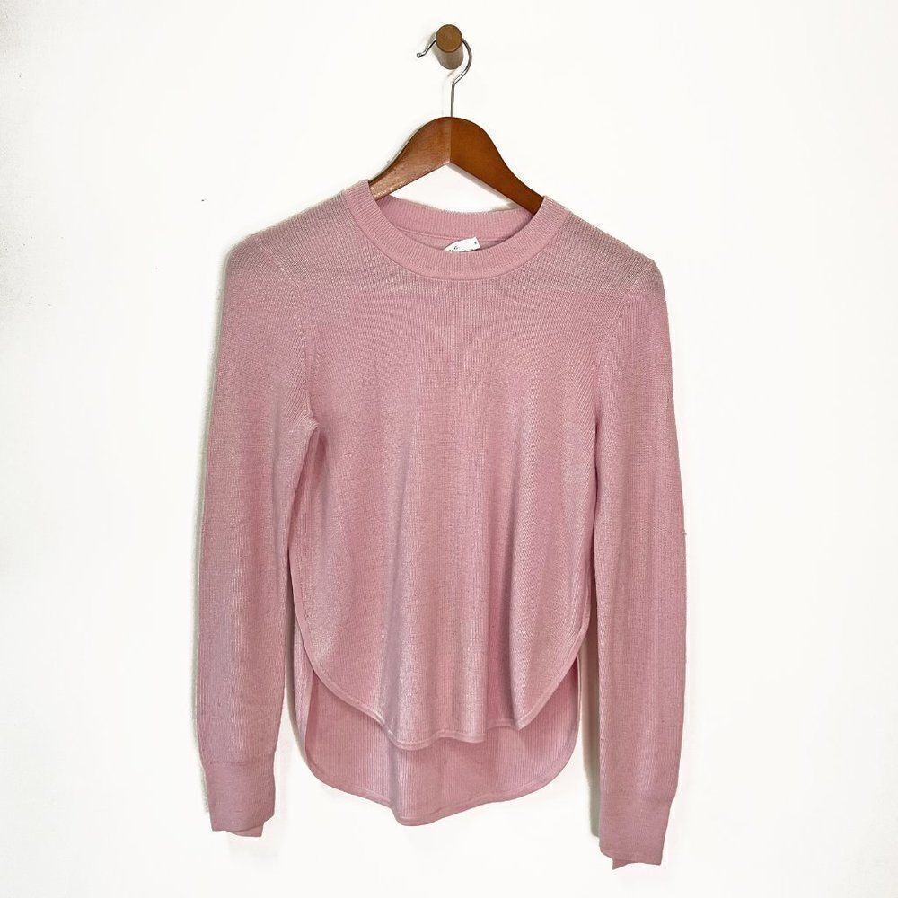 A.L.C. Pink Lightweight 100% Merino Wool Crew Neck Hi Low Sweater